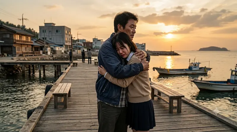 Kim Do-hyeon reuniting with his daughter Min-ji at sunset in Agent Kim Reactivated ending scene