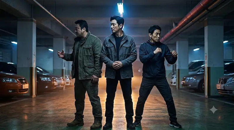 The Trio — Three Old Men Storm a Government Building Kim Bujang Han-su and Jin-cheol preparing to raid SMD headquarters in Agent Kim Reactivated Episode 6 Netflix Korean action