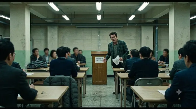 The Apartment Job – Resident Council Election The apartment residents council election scene from The Apartment Job Netflix drama